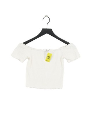 Stradivarius Damen T-Shirt S weiß 100% andere Kurzarm eckiger Ausschnitt Basic