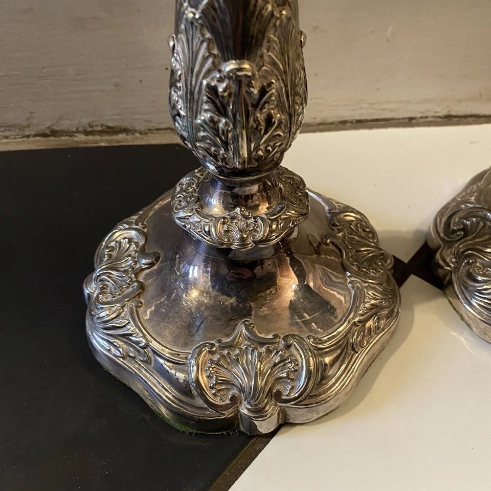 Stunning Georgian Candlesticks Plate Antique Vintage Large 12.5" Pair 2x - Image 2 of 4