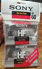 Sony Normal BIAS HF 60 Minute Audio Recording Blank Cassette Tapes 2-Pack - NEW