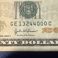 BROKEN LADDER $20 Bill 2004A Series Fancy Serial GE13244000 SCATTED Mixed Ladder