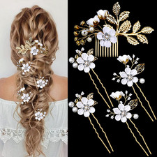 5 Pieces Bridal Flower Wedding Hair Pins Crystal Pearl Hair Pins Clips Headpiece