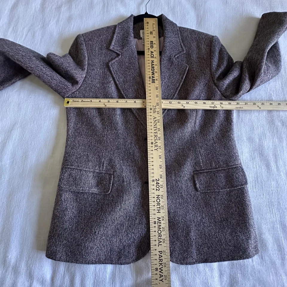 Blazer Chadwick's Mujer 12P Marrón Lana Rayón Tweed Muesca Solapa Forrada Dos Botones Foto 3 de 4