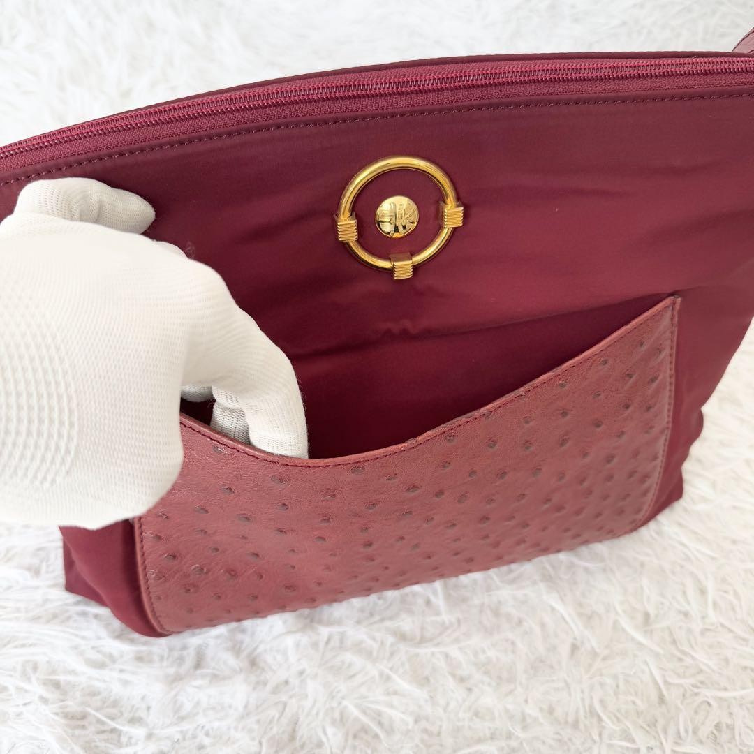 LOEWE Enrique LOEWE Nappe Shoulder Bag Red Ostrich Nylon Women's