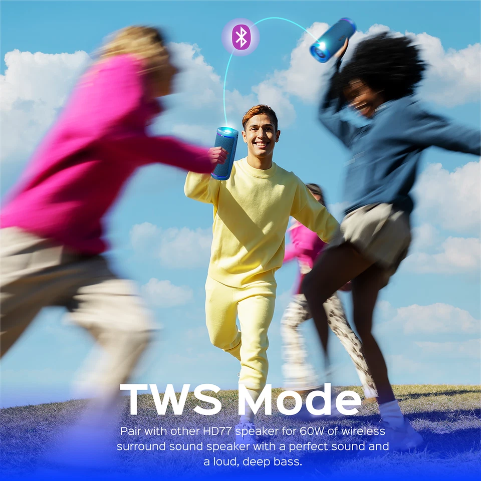 TREBLAB HD77 Azul - Altavoz Portátil Bluetooth Premium con Tiempo de Reproducción de Hasta 20H Foto 4 de 4