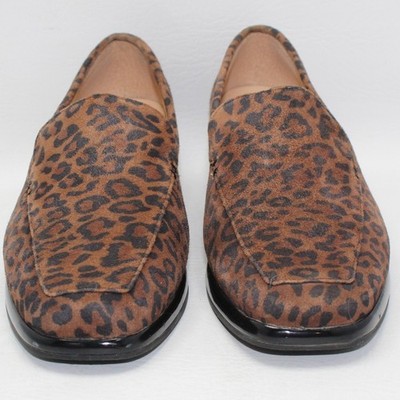 Alex Marie Womens Leopard Print Leather Square Toe Wedge Loafers Brown Size 7M
