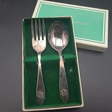 Vintage Reed & Barton Silverplate Child Fork & Spoon Set With Original Box