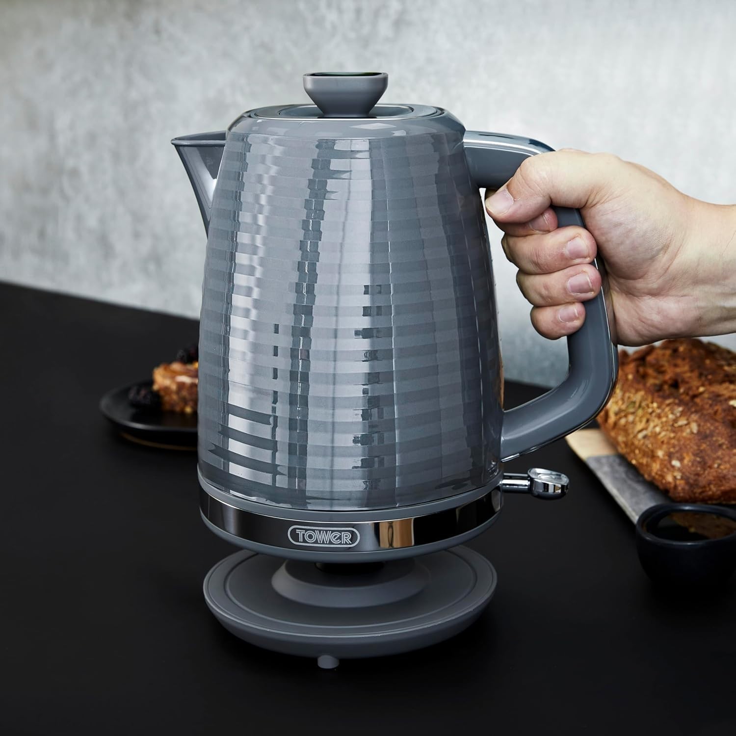Tower Jug Kettle, Saturn Range 1.7L, 3Kw , T10077GRY, Grey and Chrome Accents