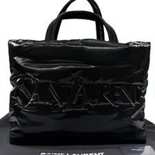 Saint Laurent YSL Silk Tech Embossed Logo Large Tote Bag Black