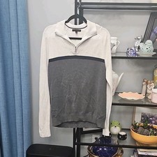 Banana Republic Men's Colorblock Pullover Sweater 1/4 Zip Gray White L