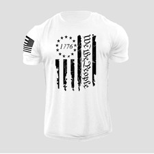 New Men's USA 1776 Distressed American Flag T Shirt Patriotic 100 Cotton Tee