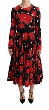 Dolce&Gabbana Women Red Black Dress Silk Bag Print A-Line Casual Midi Gown IT 38