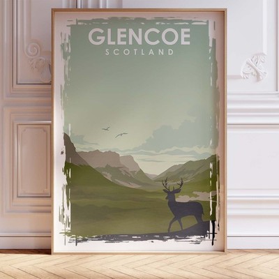 Glencoe Scotland Nature Reserve Vintage Trave Wooden Framed Poster Size 12''x18''