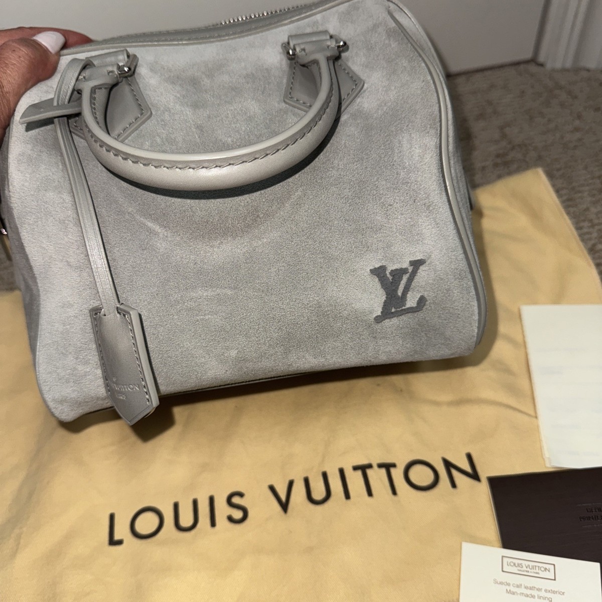 Louis Vuitton Grey Suede Speedy PM Cube Mini Illusion Bag Purse