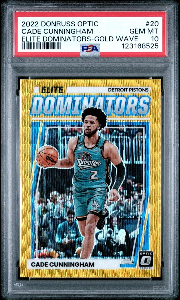 2022 Panini Donruss Optic Cade Cunningham Gold Wave /10 PSA 10 Elite Dominators