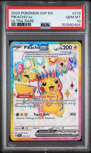 Pikachu EX 219/191 Ultra Rare Ssp En Surging Sparks Pokemon PSA 10