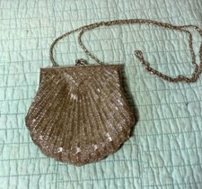 Vintage Silver Beaded Clam Shell Evening Bag