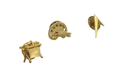 Lot of 3 Gold-Plated Artist Pins / Palette / Supply Bin / Check Mark
