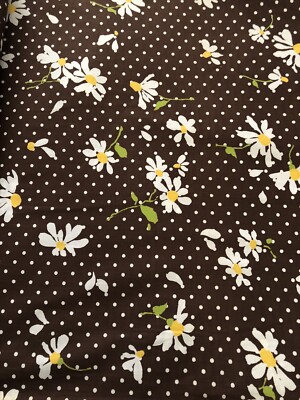 Vintage Courtesy 100% Cotton Quilt Fabric Brown and White Polka Dot Daisy BTY
