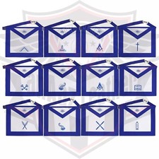 Set of 12 Masonic Blue Lodge Officer Aprons   Machine Embroidered Regalia