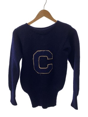Other brands knit sweater lettered 40s-50s (thick wool Navy Used 