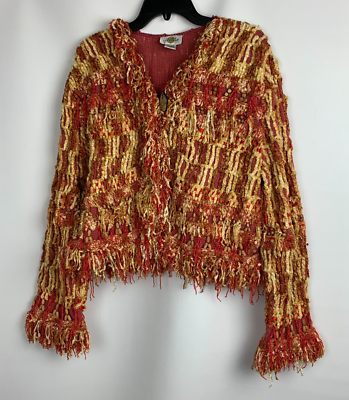 SANDY STARKMAN カーディガン Sandy Starkman Jacket Coral Multi Bead Fringe V-Neck 1 Button Long