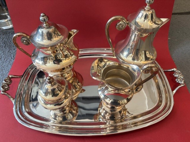 Bandeja De Café, Té, Leche, Azúcar Plateada Sin Usar Marca EFECE Portugal