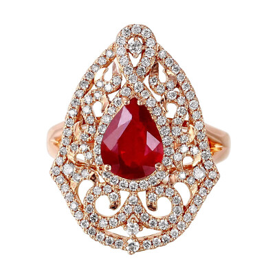 Halo Set Cocktail Anniversary Ring 14K Rose Gold Plated 2.5 Ct Simulated Ruby