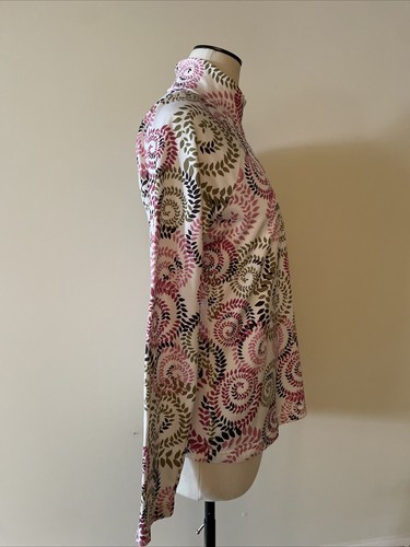 ATHLETA 42314 Green Pink Leaf Brushed Fleece Lined 1/4 Zip Sweatshirt L RARE USA - Picture 3 of 10