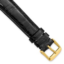 DeBeer 18mm Black Genuine Caiman Gold-tone Buckle Watch Band