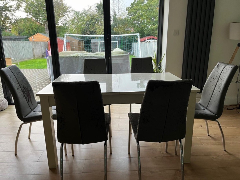 Next Set of 8 Faux Leather Dining Chairs Padded Seat Grey Upcycling eBay