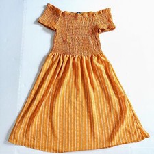 Rue 21 Off Shoulder Sundress-Medium-Mustard Striped-Smocked Bodice - Boho