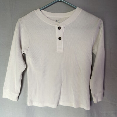 365 KIDS Garanimals - White Polo Waffle Shirt - Long Sleeve 2 Button - Size 7