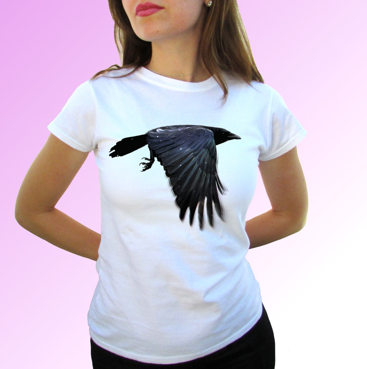 Raven white t shirt animal flying bird tee crow top - mens womens