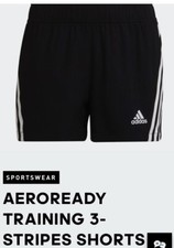 Image of Adidas Girls Black AEROREADY TRAINING 3-STRIPES SHORTS, age 13-14, BNWOT