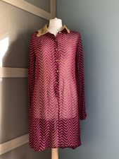 DiDi Pretty Different Pink Striped Shirt Dress Sheer Gold Collar Size S