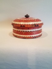 Vintage Hand Turned Hand Painted Wooden Bowl / Inlayed With Lid