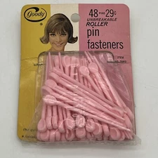 Vintage Goody Unbreakable Roller Pin Fasteners Pink 48 pins #2482 NOS New