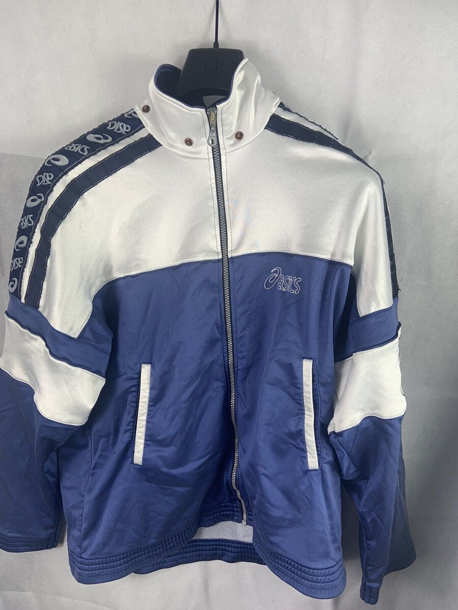 Mens Vintage Asics Jacket Arm Striped Logo Jacket Blue And Mens Vintage Asics Jacket Arm Striped Logo Jacket Blue And