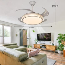 42" 36W Ceiling Fan Light & Remote Control 3-Color Retractable Blades Fan Lamp