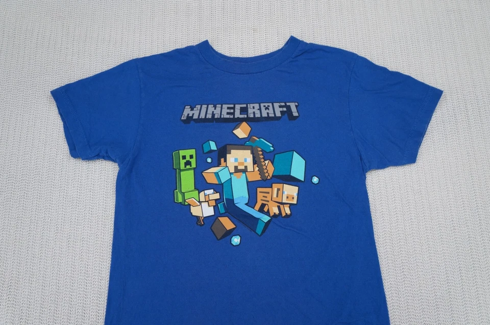 Camisa Minecraft Jóvenes Niños Grande Azul Videojuego Personajes Gráfico Manga Corta Foto 2 de 4