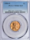 1954-S PCGS MS66+RD Lincoln Cent 32437461