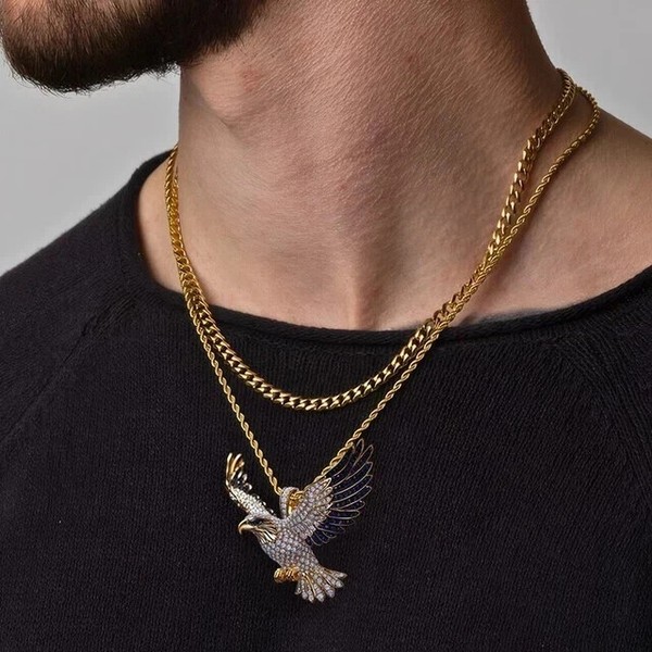 Alternate view of Real Moissanite 2.30ct Round Cut Flying Eagle Pendant 14k Yellow Gold Plated