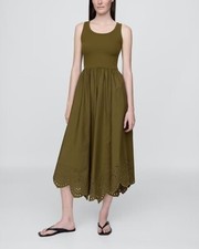 GAP Mixed Media Handkerchief Hem Midi Dress Dark Olive Green Size L Tall - BNWT