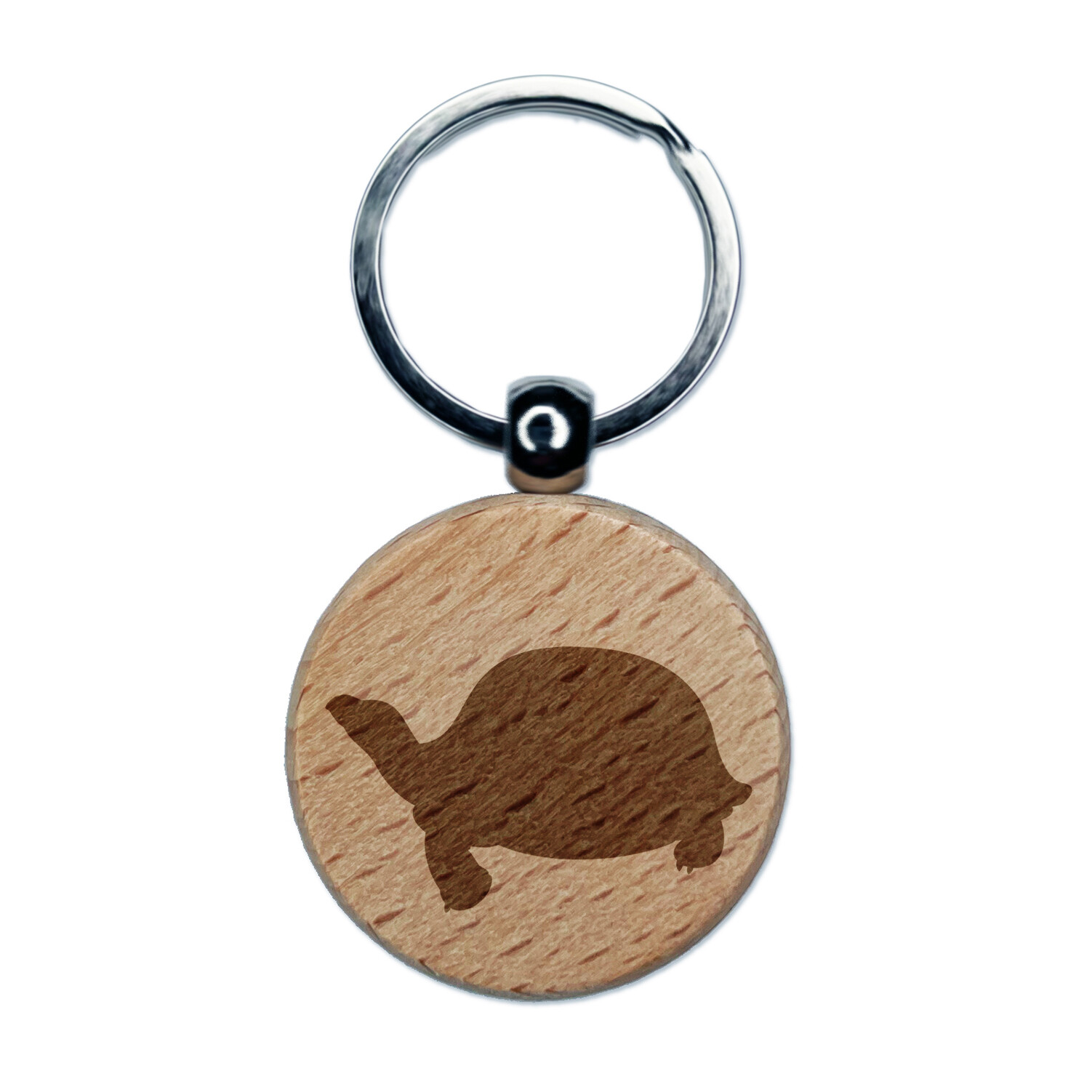 Tortoise Turtle Solid Engraved Wood Round Keychain Tag Charm