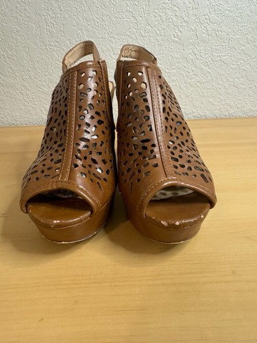 Limelight Arabella Brown Cognac Women Sandals High Heels Wedges - Size 8 - Picture 3 of 14