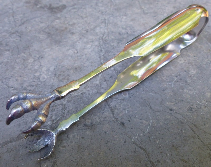 Cincinnati, Large Sugar Tongs, COIN SILVER,  c. 1845, E & D Kinsey