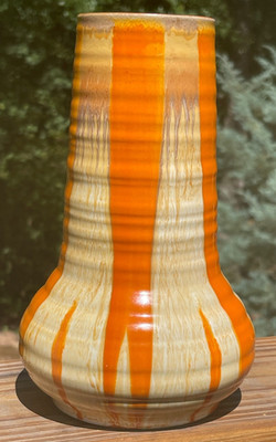 Shelley Harmony 8'' Vase, Orange/Cream/Amber Drip Ptrn, Vntg Made in England