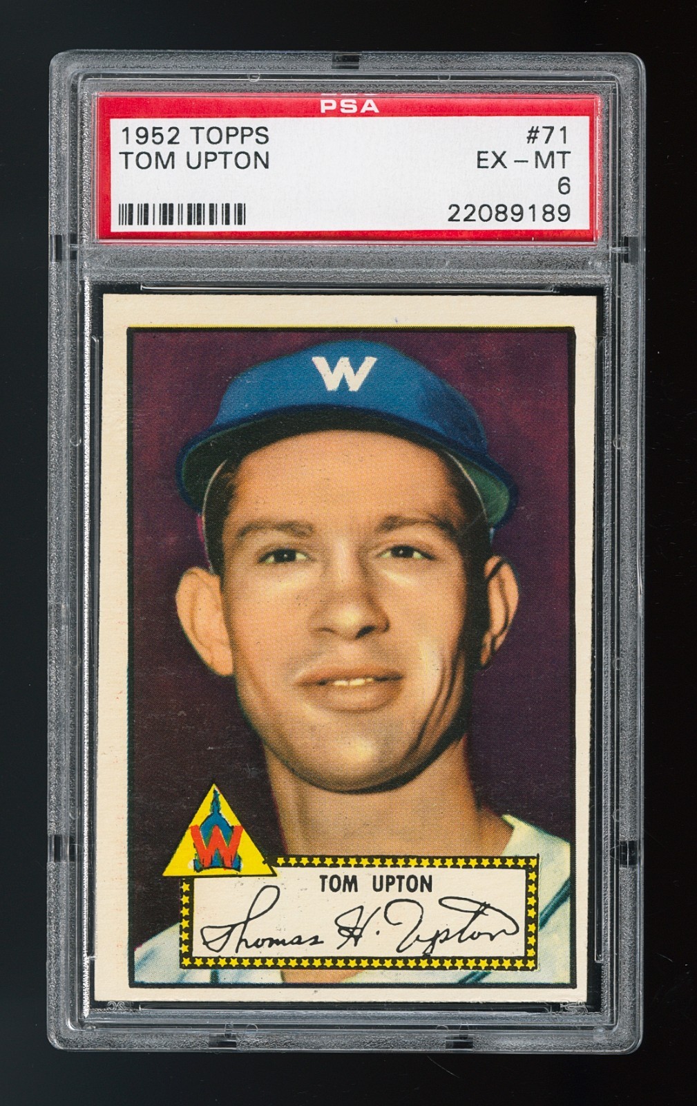 1952 Topps #71 Tom Upton (Red back) - PSA 6 with sharp corners.