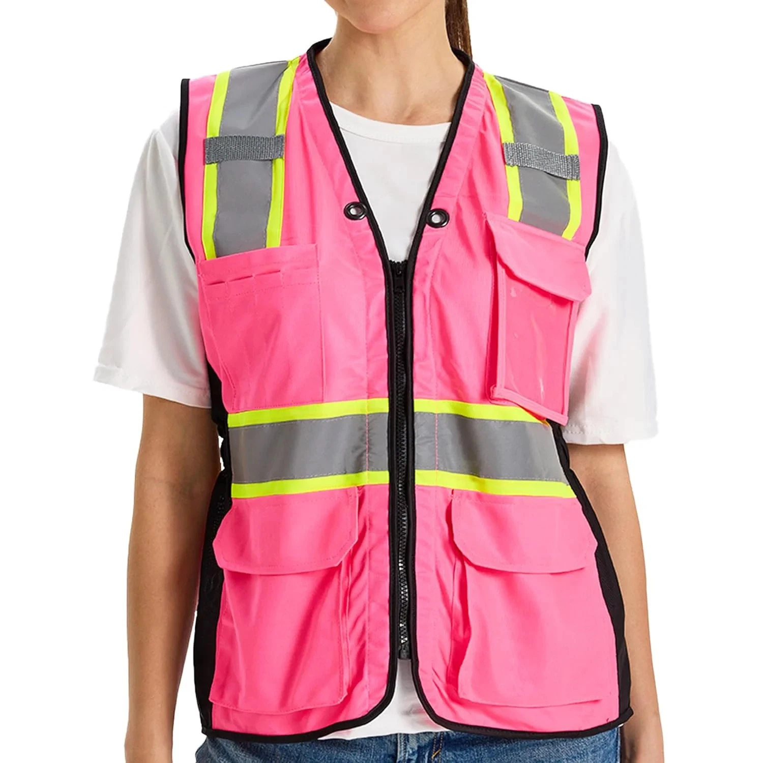 Hi Vis Safety Vest for Women,Working Drawstring waist Construction Vest with Poc - product detail image 7