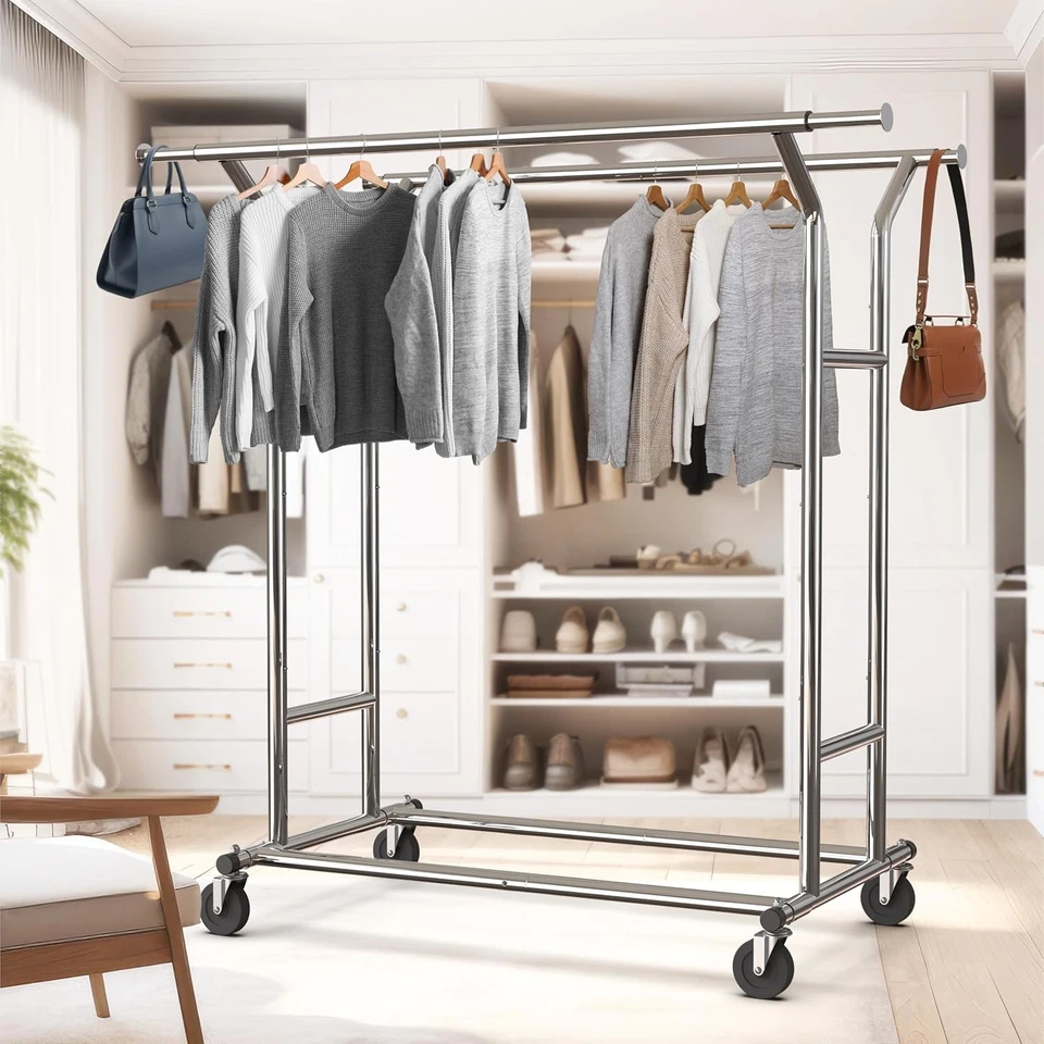 Simple Houseware Heavy Duty Double Rail Clothing Garment Rack, Holds Chrome  - Image 4 of 4